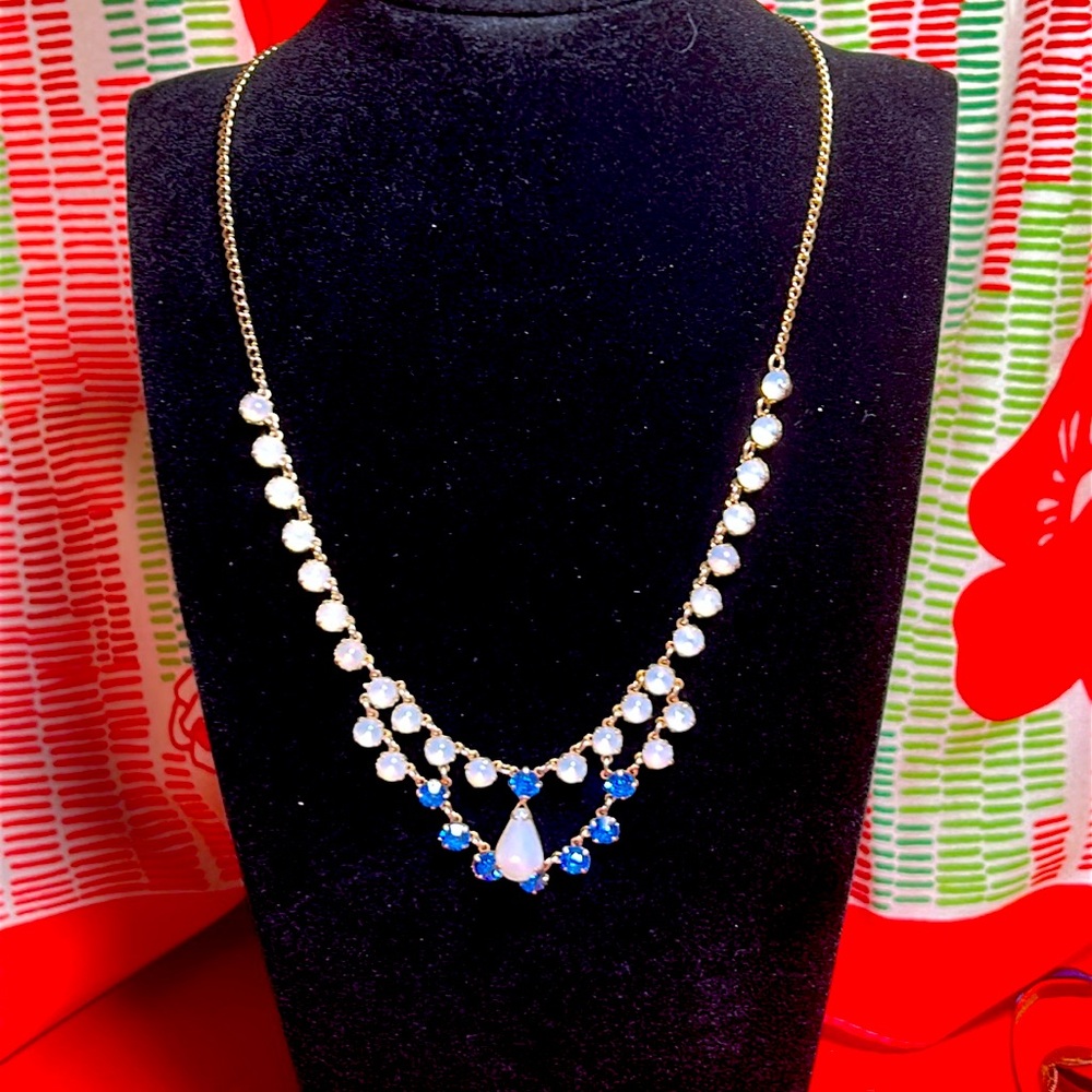 Vintage opalescent and blue stone gold tone necklace
